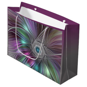 Colorful Flower Power Abstract Modern Fractal Art Large Gift Bag