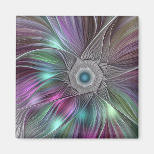 Colorful Flower Power Abstract Modern Fractal Art Magnet