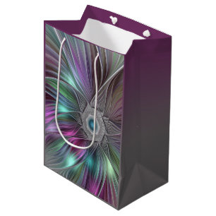 Colorful Flower Power Abstract Modern Fractal Art Medium Gift Bag