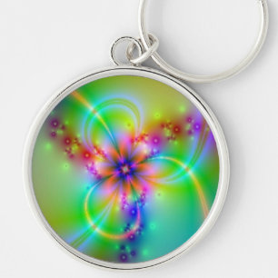 Colorful Flower With Ribbons Key Ring