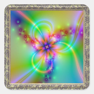 Colorful Flower With Ribbons Square Sticker