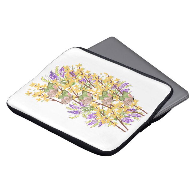 Colorful Flowers and Butterflies Laptop Sleeve (Front Top)
