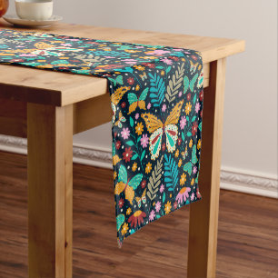 Colorful flowers and butterflies pattern medium table runner