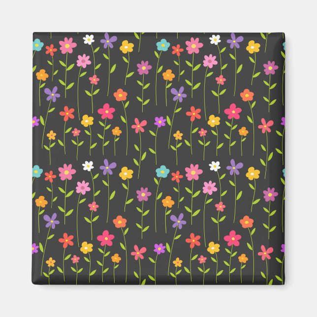 Colorful flowers black magnet (Front)