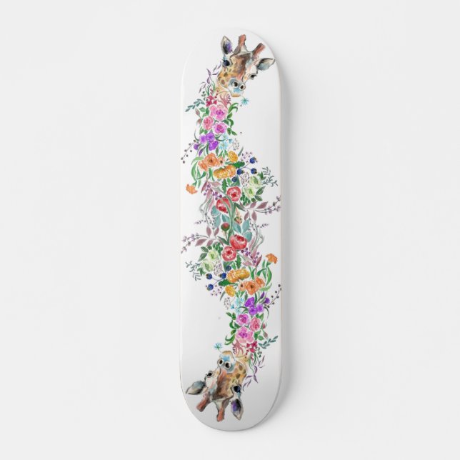 Colorful Flowers Bouquet Giraffe - Drawing Floral Skateboard (Front)