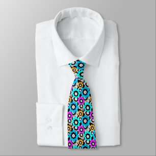 Colorful flowers daisies Blue Turquoise Purple  Tie