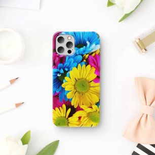 Colorful Flowers, Daisies - Blue Yellow Pink iPhone 11 Case