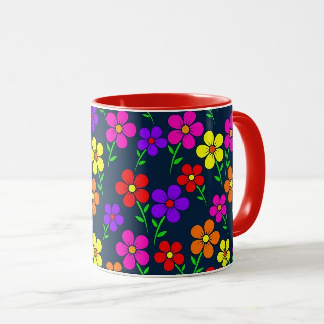 Colorful Flowers Floral Pattern Mug (Front Right)