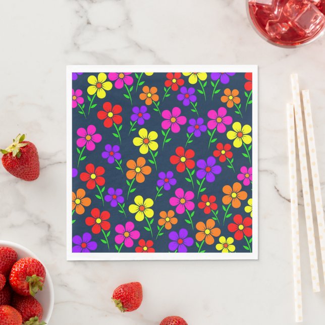 Colorful Flowers Floral Pattern Napkin (Insitu)