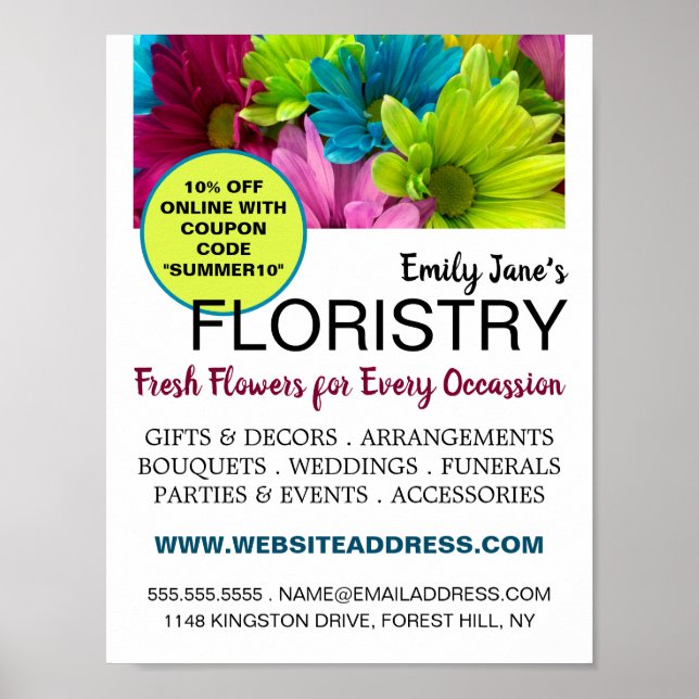 Colorful Flowers, Floristry Advertising Poster (Front)