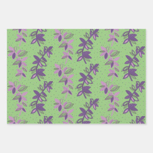 Colorful flowers green and purple wrapping paper 