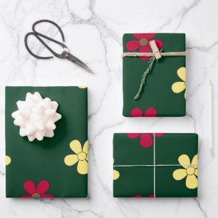 Colorful Flowers Green Floral Flower Pattern Wrapping Paper Sheet