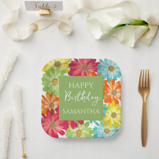  Colorful Flowers Happy Birthday Party  Paper Plate