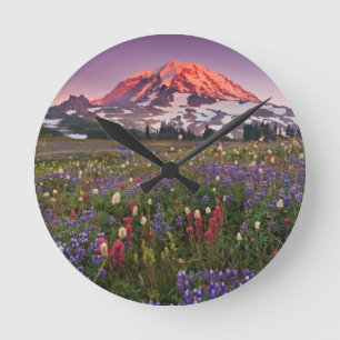 Colorful Flowers in Rainier National Park Round Clock