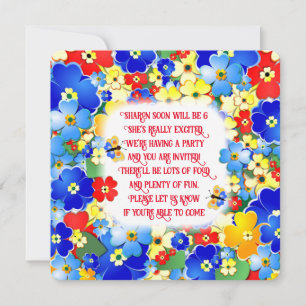 Colorful flowers Kids Birthday PartyInvitation Invitation