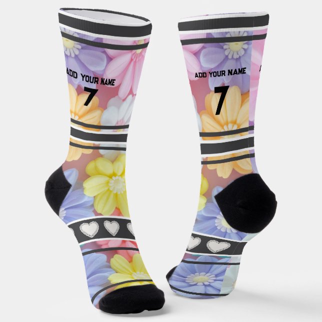 Colorful  Flowers - Name Number Socks (Angled)