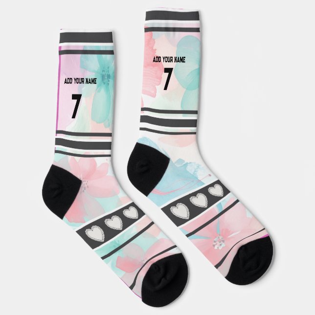 Colorful  Flowers - Name Number Socks (Right)