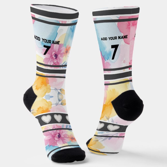 Colorful  Flowers - Name Number Socks (Angled)