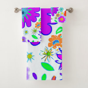 Colorful Flowers Pattern Bath Towel Set