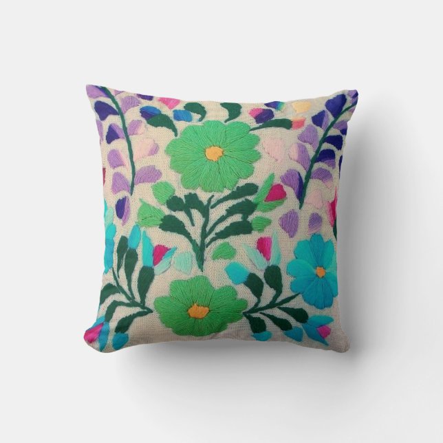 Colorful Flowers Pattern Cushion (Front)