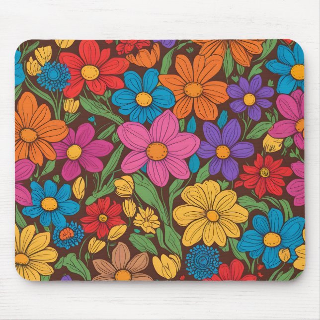Colorful flowers pattern mouse pad (Front)