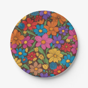 Colorful flowers pattern paper plate