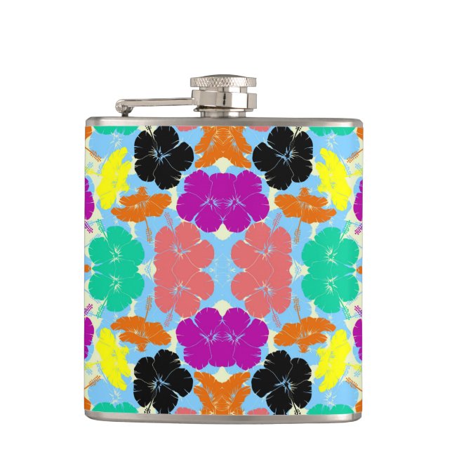 Colorful flowers patterns design hip flask (Front)