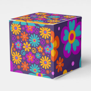 Colorful Flowers Peace Love Groovy Retro Hippie Favour Box