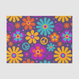 Colorful Flowers Peace Love Groovy Retro Hippie Tissue Paper