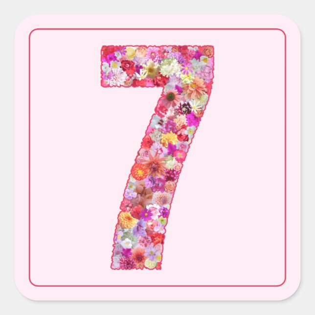 Colorful Flowers Pink Month Number 7 Square Sticker (Front)