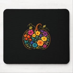 Colorful Flowers Pumpkin Shape Thanksgiving Farmer Mouse Pad