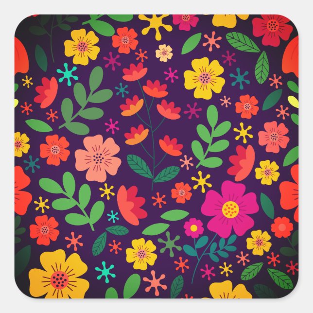 Colorful Flowers – Vibrant Bloom Concept Square Sticker (Front)