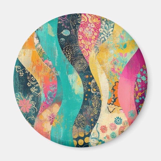Colorful Flowers Wave Magnet (Front)