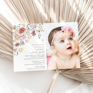 Colorful Flowers, Wildflowers, Boho, Baptism Invitation