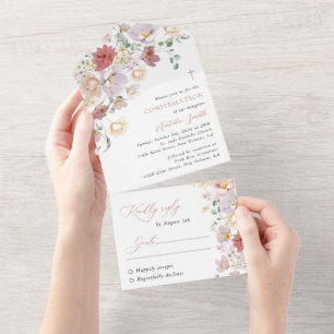 Colorful Flowers, Wildflowers, Boho, Confirmation All In One Invitation