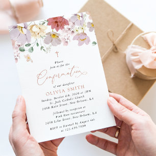 Colorful Flowers, Wildflowers, Boho, Confirmation Invitation