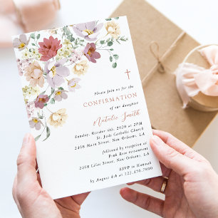 Colorful Flowers, Wildflowers, Boho, Confirmation Invitation