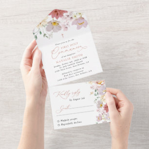 Colorful Flowers, Wildflowers, First Communion All In One Invitation
