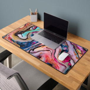 Colorful Fluid Marbling Abstraction Desk Mat