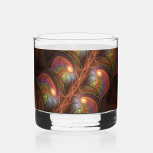 Colorful Fluorescent Abstract Modern Brown Fractal Whiskey Glass