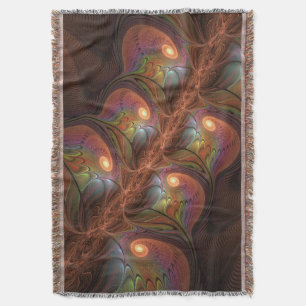 Colorful Fluorescent Abstract Trippy Brown Fractal Throw Blanket