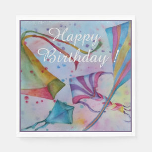 Colorful Flying Kites Happy Birthday Party Napkin