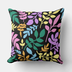 Colorful foliage in black background cushion