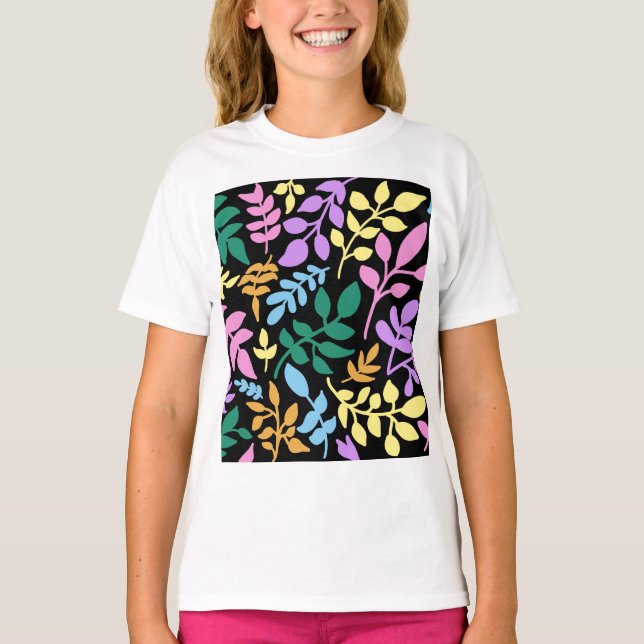Colorful foliage in black background T-Shirt (Front)