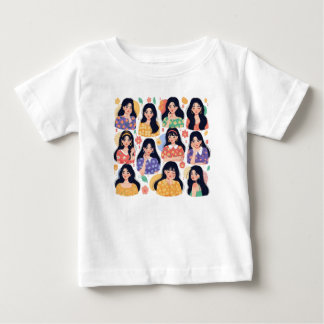 Colorful Folk Art Aesthetic Women Portraits Patter Baby T-Shirt