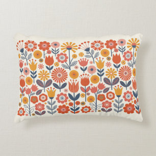 Colorful Folk Art Flowers Decorative Cushion
