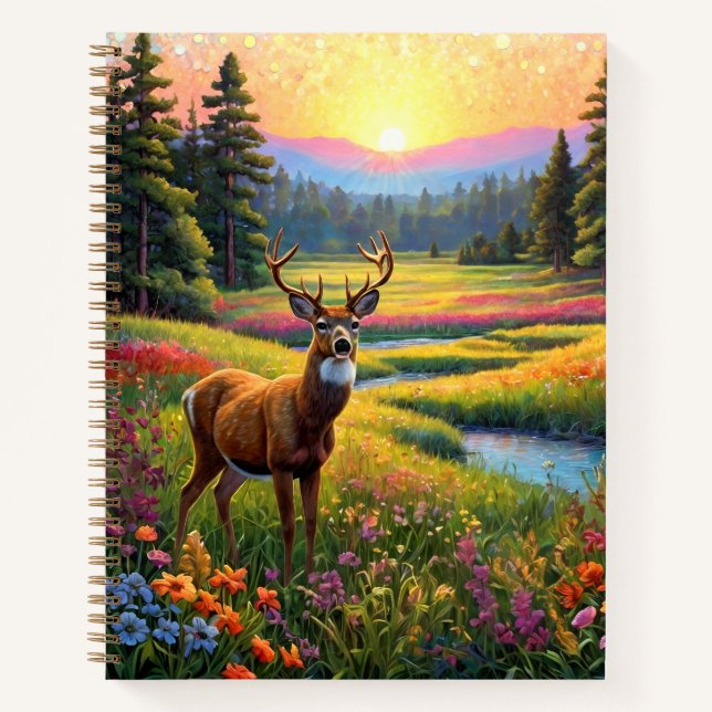 Colorful Forest Colors and Deer art Notebook (Front)