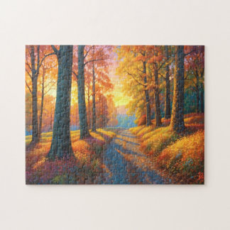 Colorful Forest Fall Colors and Sunshine art Jigsaw Puzzle