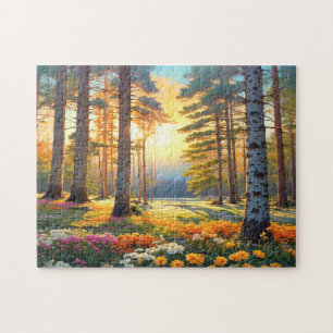 Colorful Forest Flowers and Sunshine art Jigsaw Puzzle