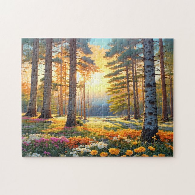 Colorful Forest Flowers and Sunshine art Jigsaw Puzzle (Horizontal)